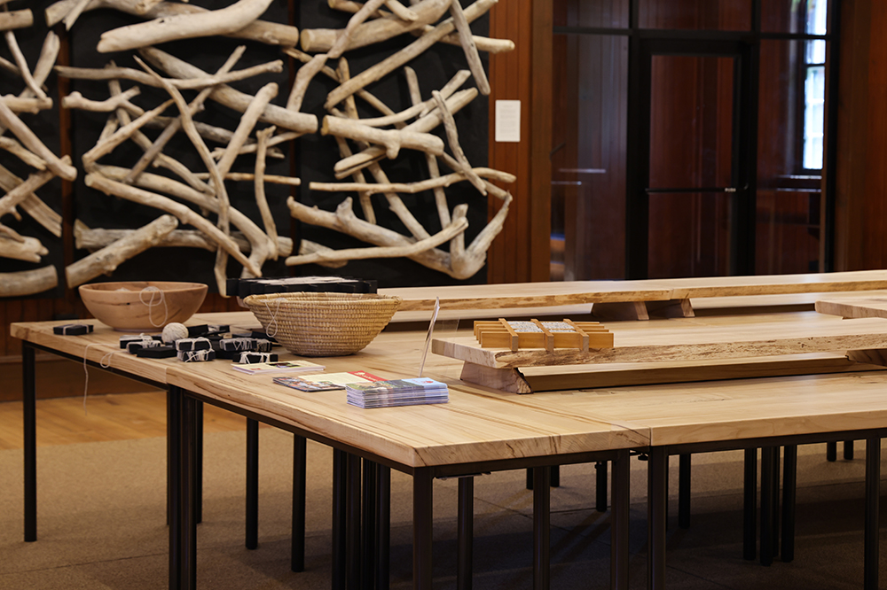 tables with farm harvested wood