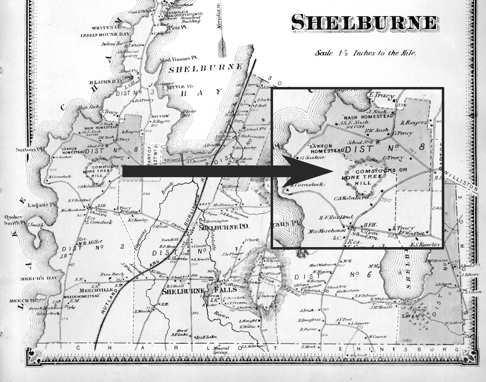 Map of Shelburne Vermont from 1869