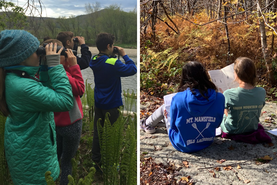 A collage of images of students learning outdoors in Vermont