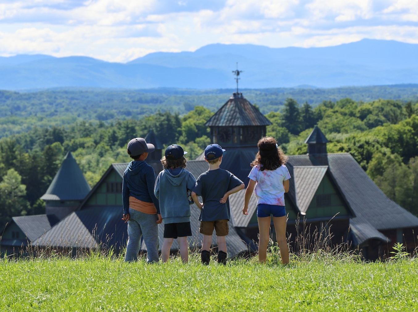 Kids looking at the view of the Farm Barn