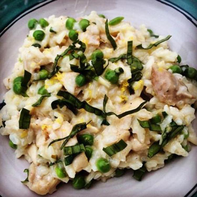 ramp, chicken, and cheddar risotto