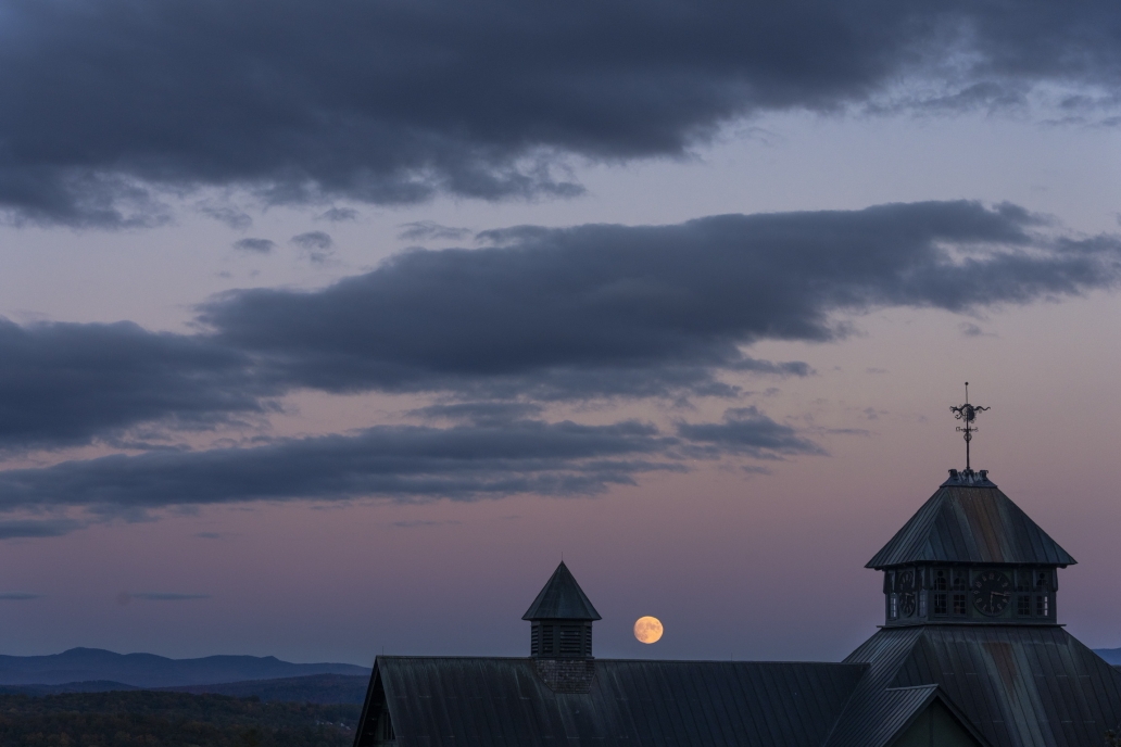 Moon rising behind the Farm Barn