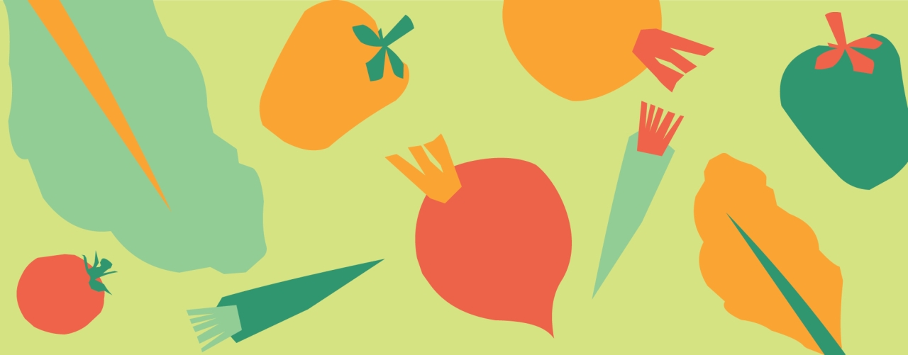 A colorful illustration of vegetables and fruits