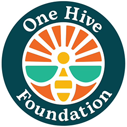 Circular logo reads "One Hive Foundation" with an illustration of a bee in the center.