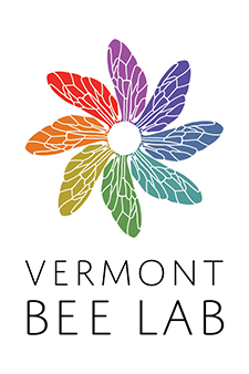 Rainbow colored flower logo with each petal as a bee wing over text that reads "Vermont Bee Lab."