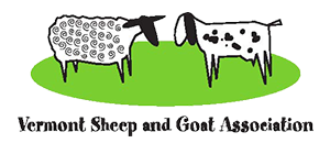 Logo for the Vermont Sheep and Goat Association Shows an animated sheep and goat on a green field.
