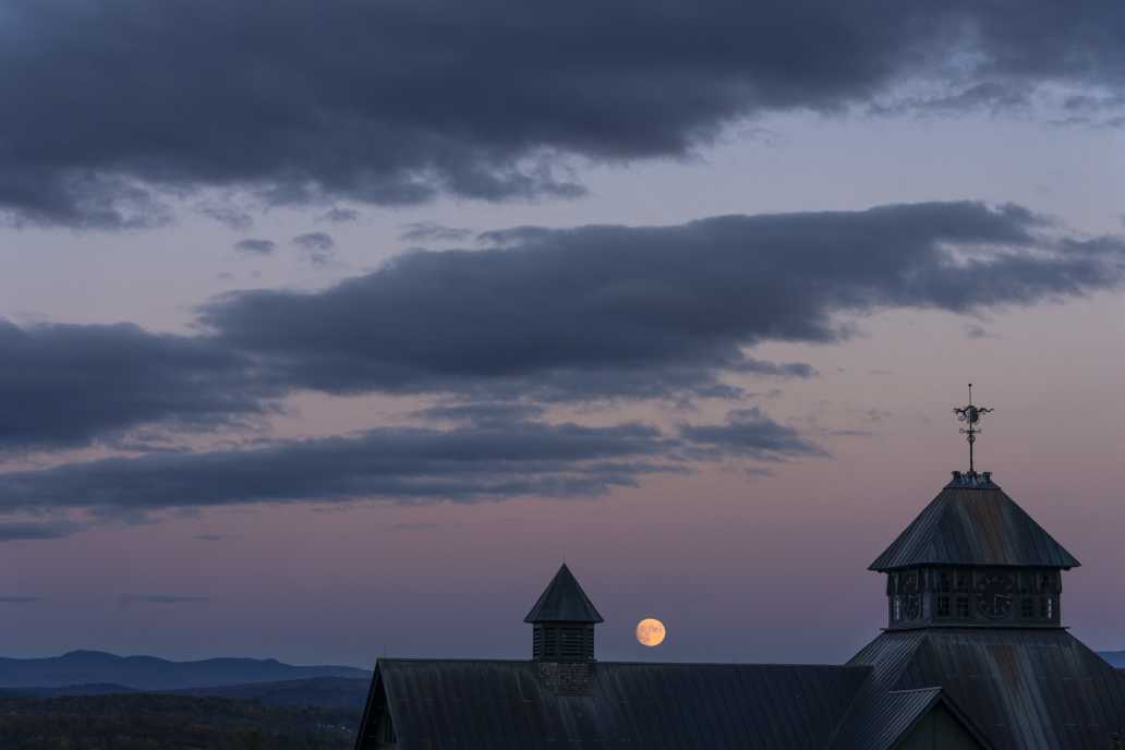 Moon rising behind the Farm Barn 