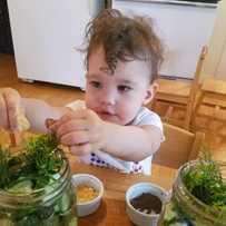 toddler making pickles
