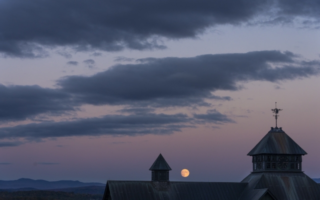 Moon rising behind the Farm Barn 