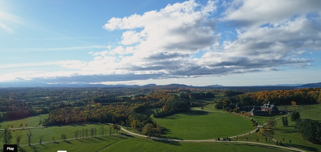 aerial view of shelburne farms during foliage season