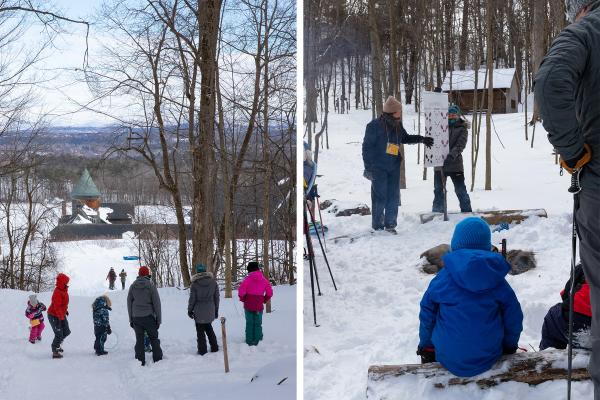 Educators Susie Marchand and Cat Parrish introduce families to the tracks they may find in the show before everyone heads off on the trails for their winter wildlife wander.