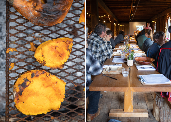 Left: Squash roasting over the fire. Right: Program guests.