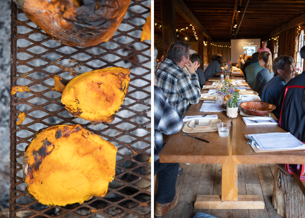 Left: Squash roasting over the fire. Right: Program guests. Left: Squash roasting over the fire. Right: Program guests.