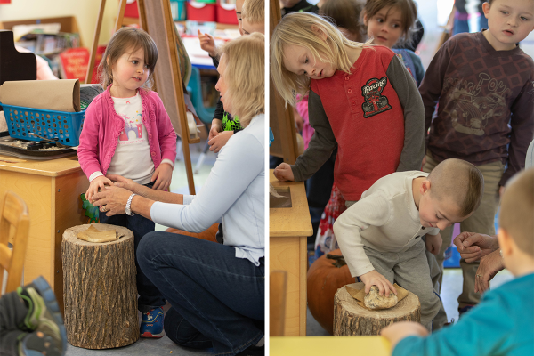 Preschool students learn about seeds, including corn, and discuss how seeds are a part of âcommunity.â Students grind corn and use the meal to make corn cakes to share as a group. 