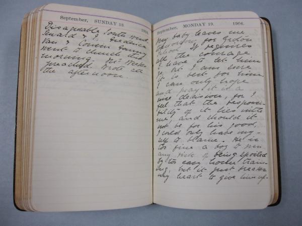 hand-written pages inside Lila Webb's journal, 1904
