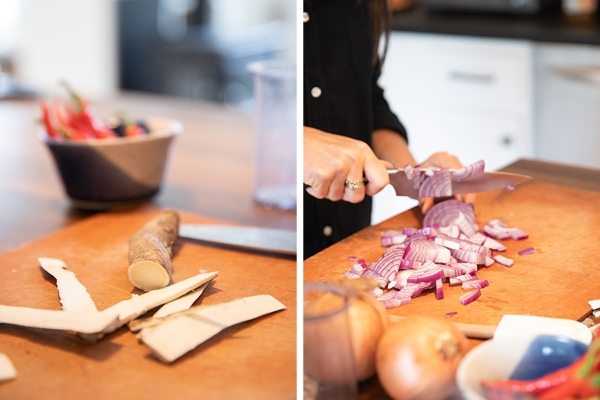 Fresh horseradish and onions are prepared for steeping. Fresh horseradish and onions are prepared for steeping.