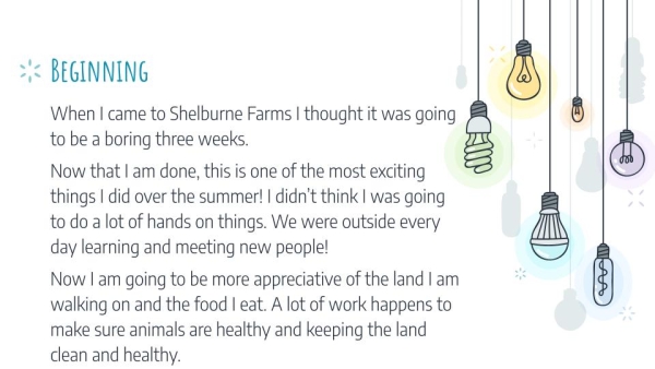 One student's presentation clearly expresses how their experience at the farm defied expectations.