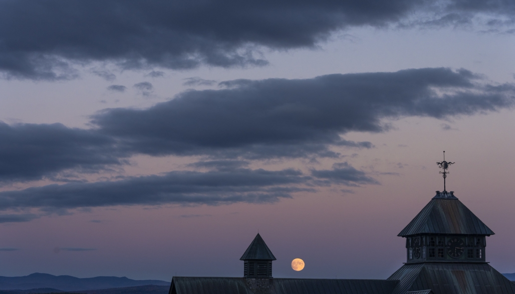Moon rising behind the Farm Barn 